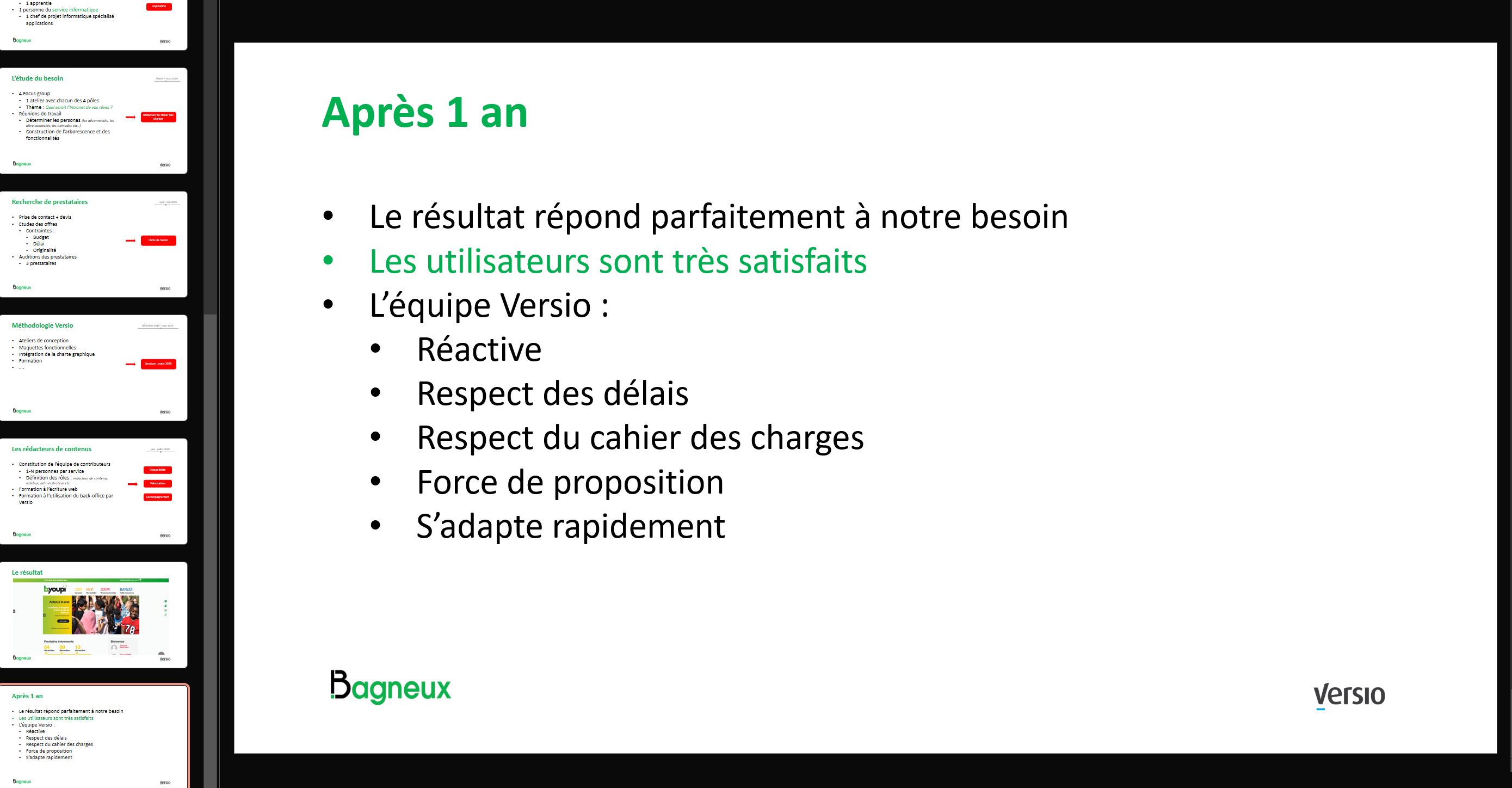 Intranet Ville de Bagneux - Slide Bilan de l'usage apr&egrave;s 1 an